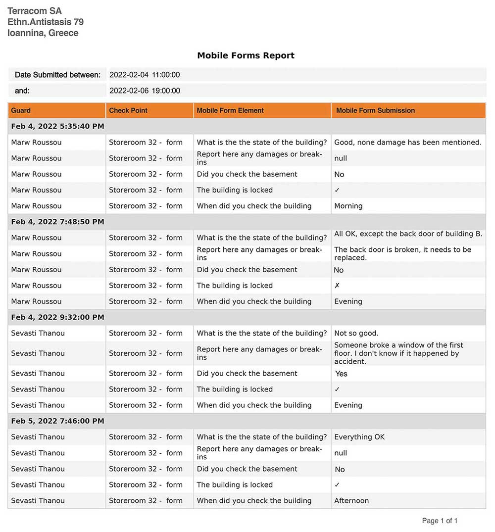 QR-Patrol Mobile Form Report