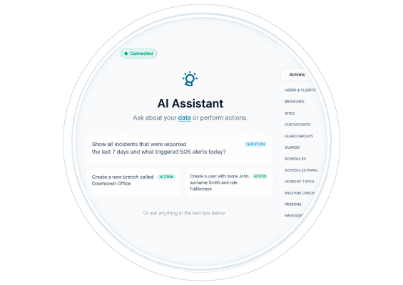 Supported actions in the QR-Patrol AI Assistant