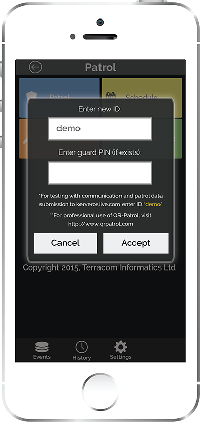 login to QR-Patrol web application